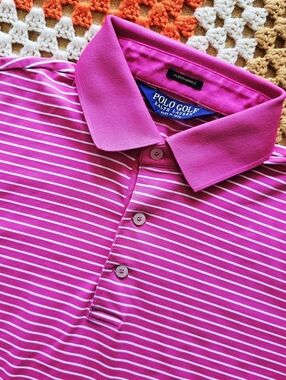 Ralph Lauren Polo Golf Pima Cotton Performance Pink Striped Mens Polo Shirt